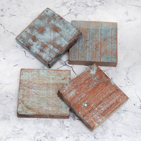 Vintage Style Handmade Wooden Coasters - Pack of 4